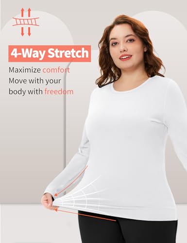 COOTRY Plus Size Thermal Shirts for Women Fleece Lined Crew Neck Tops Long Johns Base Layer Underwear2