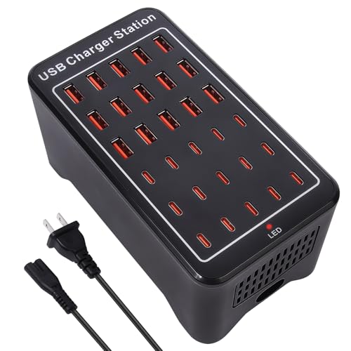 150W(30A) USB Charging Station, 30-Port USB C Charger Block, Multiple Desktop/Wall Fast Charger with Intelligent Protection Compatible with iPhone, iPad, Tablets, Smartphones