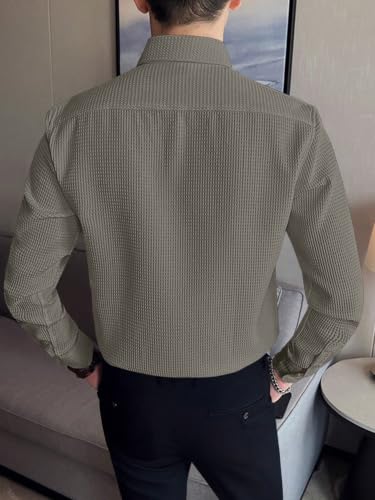 Image of GRECIILOOKS Men's Shirt | Formal Button Down - Slim Fit Office Shirt's for Men | Premiuim Textured Long Sleeve Cotton Blend | Business & Meeting Ready