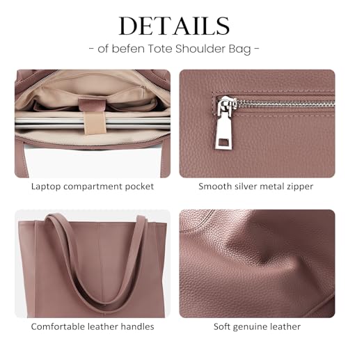 Image of befen Genuine Leather Tote Bag for Women Work Travel Leather Purse Handbags