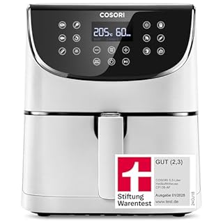 COSORI Heißluftfritteuse CP158-AF, Testsieger 2024 Stiftung Warentest, 11-in-1 Airfryer mit Shake-Reminder, 100 Rezepte, 55 Prozent energiesparend, spülmaschinenfeste Körbe, Weiß