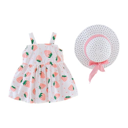Nuevo y Bonito Vestido de Tirantes para niñas pequeñas, con Estampado de Lazo y Falda con Sombrero. (6-12 Months)