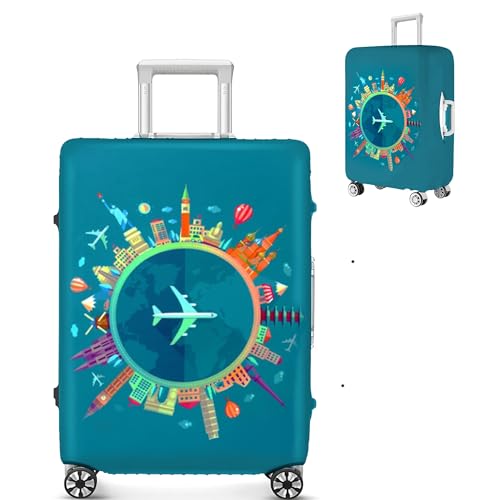Travel Luggage Cover Thicker Spandex Suitcase Protector Elastic Washable Baggage Covers (S (for 19-20 inch luggage), World)