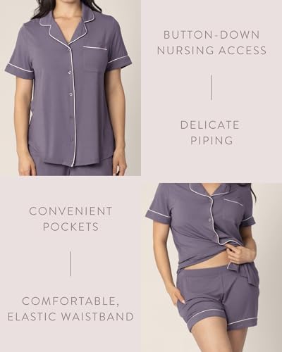 Image of Kindred Bravely Clea Short Sleeve Pajama Set, Maternity & Nursing Sleepwear | Soft button-down breastfeeding sleepwear with pockets and elastic waist, breathable for pregnancy through hospital and beyond