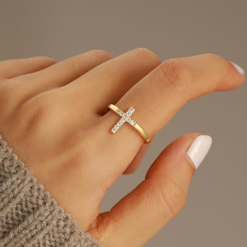 925 Sterling Silver Cross Rings for Women Purity Ring Cubic Zirconia Rings Trust God Faith Jesus Christian Ring Engraved Eternity Band Promise Ring for Her Religious Confirmation Baptism Gifts3