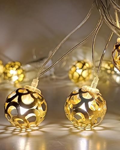 Image of K D Metal Ball String Lights for Decoration -14 LED Ball 3.8 Meter Moroccan LED Fairy Lights, Warm Yellow Decorative Lights for Home, Room, Parties & Festivals