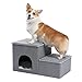 Amazon Brand – Umi Faltbare Haustiertreppe 2 Stufen für Hunde Katzen Multifunktionale Hundetreppe für Bett oder Auto mit Zwinger & Aufbewahrungsbox Nützliche 2 Stufen Stufenrampe für Hunde Grau