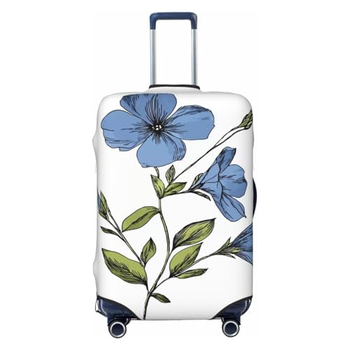 Blue Flowers With Green Leaves Elastic Travel Luggage Covers Dustproof Scratch-Resistant Suitcase Protector Fit 22-24 Inch