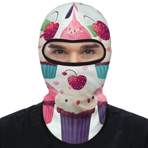Balaclava para hombre, máscara facial de invierno con diseño de cupcakes, corazones y dulces, para ciclismo, esquí y actividades al aire libre miniatura 7