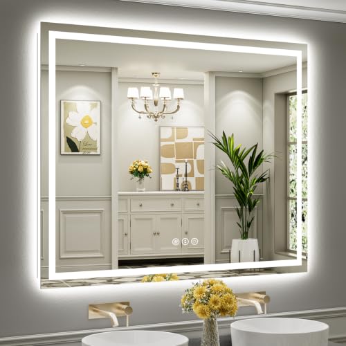 Image of 60x48 Inch LED Bathroom Mirror with Lights, Dual Lit Anti-Fog | 3 Color Dimmable, Memory Function, HD Reflection Tempered Glass, ETL Listed, IP54 Waterproof
