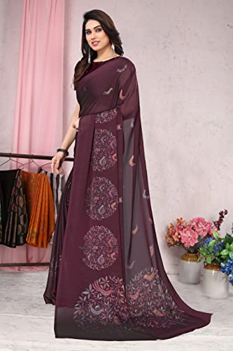 Image of MIRCHI FASHION Women Saree Chiffon Flower Print | Breathable Lightweight Sari for Office and Daily Use with Unstitched Blouse Piece (Available in 30 Styles)
