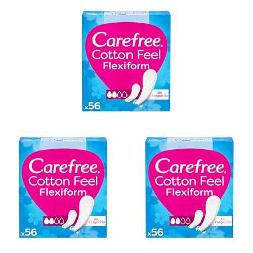 Carefree Cotton Feel Flexiform Protegeslips Sin Fragancia (56 unidades), protegeslips de absorbencia normal y transpirables de uso diario sin fragancia, protege slips para todo tipo de braguitas