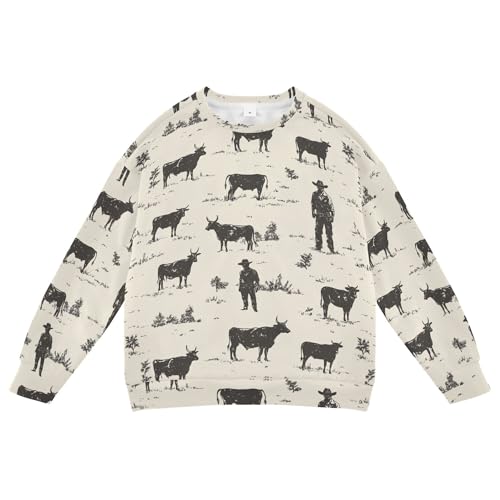 JUNZAN Western Cowboy Retro Little Kids Hoodie Sweatshirt Crewneck Sweatshirts for Boys Sports 4T