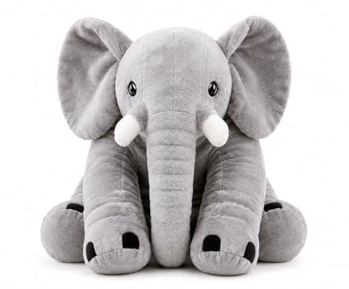 Image of Giant Elephant Plush Toy for Babies - 45cm Soft Stuffed Animal Pillow, Cute Sitting Elephant Plushie for Toddlers, Newborn Nursery Decor, Sleep Companion & Birthday Gift for Kids (Grey)