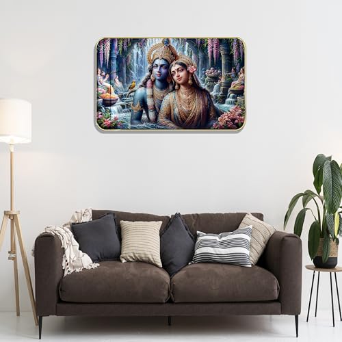 Image of Masstone Radha Krishna Crystal Embedded High Gloss Wall Painting, Golden Slim Frame, 45x30 Cm Wall Art for Living Room, Bedroom, Office & Home Decor (HG12)