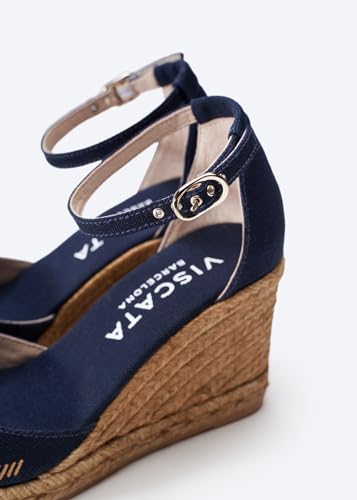 Image of Viscata Estartit Espadrille Canvas Wedges Spain Handmade 3 inch Heel Women's Sandals with Breathable Organic Cotton Canvas and 100% Natural Jute Midsole for all Occasions: Casual, Work, Party