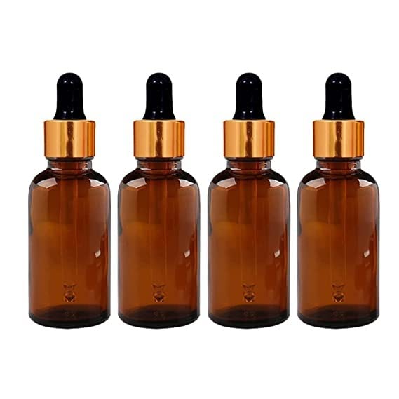 Bihari Brothers Set of 4-30 ml Glass Round Amber Bottles (Neck size:18mm) with Golden Ring Dropper Silicon Teat refillable Leak Proof for Essential Oils serum Bottle and face Oils-picture-11