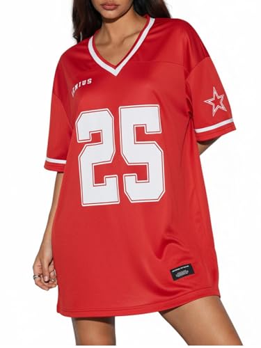 Image of SOLY HUX Women's Y2K Jersey T-Shirt Dress Short Sleeve Oversized Hip Hop Graphic Tee Mini Dresses