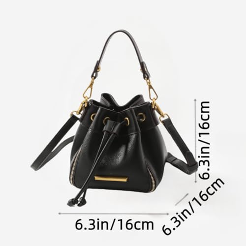 Bucket Shoulder Bag for Women with 2 Removable Straps Drawstring Top Handle Handbag Ladies Crossbody Bags (Black)3