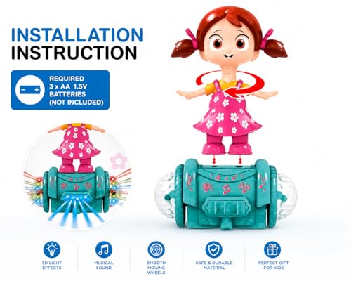 Image of Fashion Dancing Girl Musical Toy | 360 Rotating Doll with Dazzling LED Light Show, Musical Sound Effects, Auto Moving Bump & Go Action | Educational & Fun Toy for Kids 3+ Years