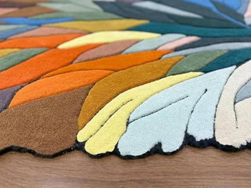 Image of Handmade Tufted Irregular Shape Wool Area Rug Botanical Design, Thick & Soft Carpet for Living Room, Bedroom Hall Room Color Multi Size 6X8 feet (180x240cm)