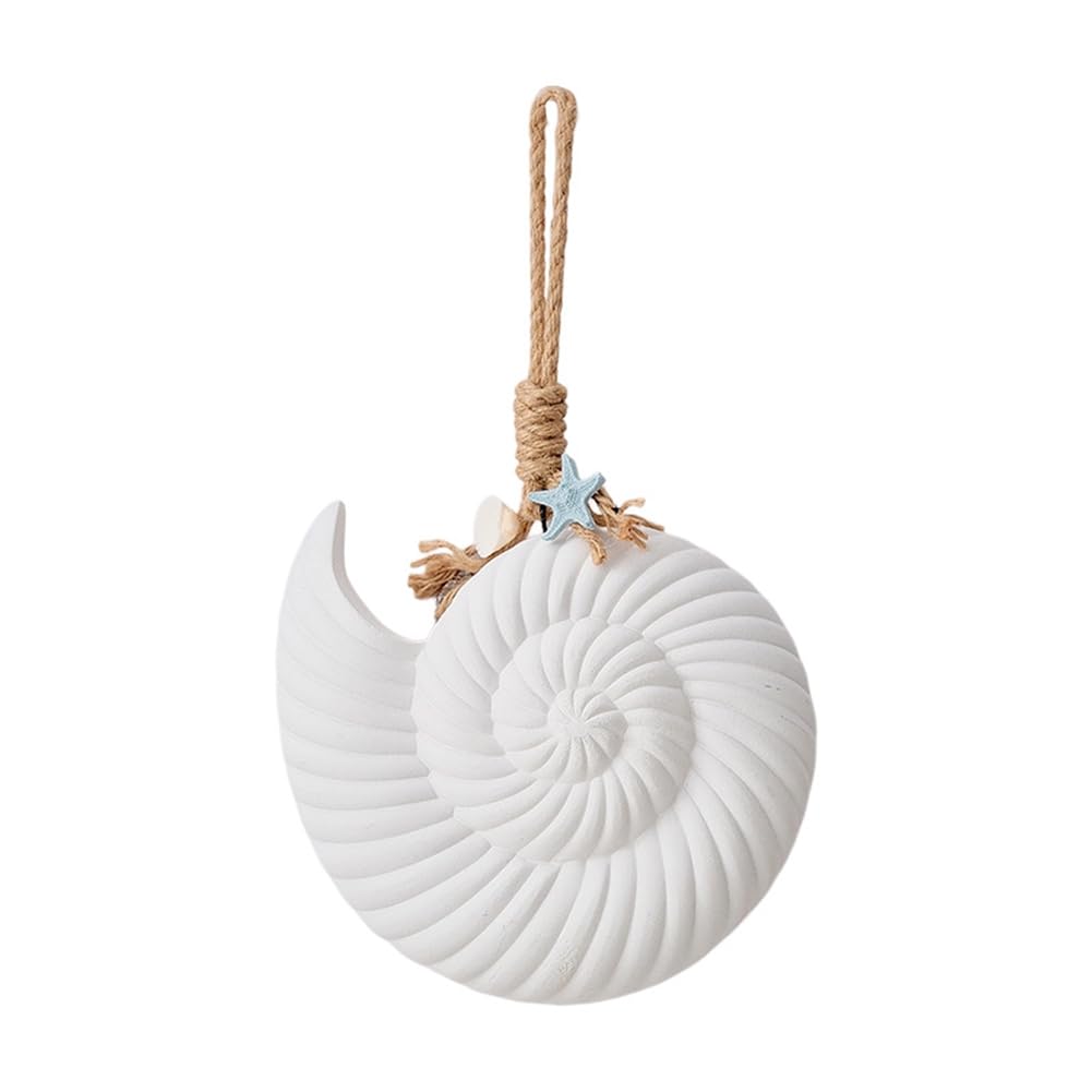 Osmond Mediterranean Wall Decoration, Wooden Pendant, Seashell, Navy, Wall Hanging Ornaments, Room, Beach, White