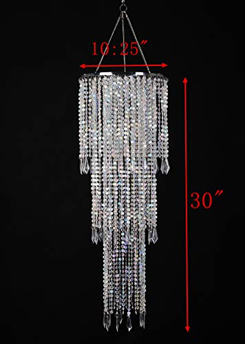 FlavorThings Sparkling Iridescent Acrylic Beaded Hanging Chandelier, 3 Tiers, 10.25" Diameter x 30" Tall, Indoor, Iridescent - Image 2