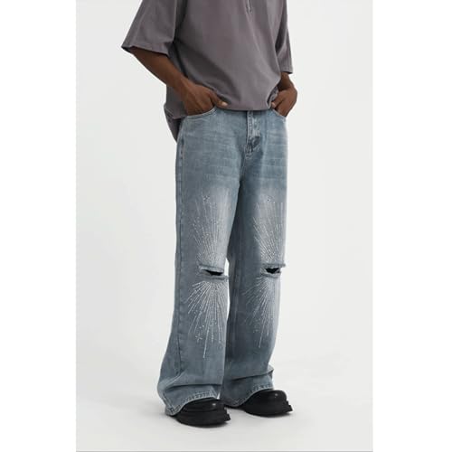 Rhinestone Jeans Men Y2K Baggy Ripped Bedazzled Denim Pants Streetwear Wide Leg Bling Bottoms Glitter Hip Hop 2000s2