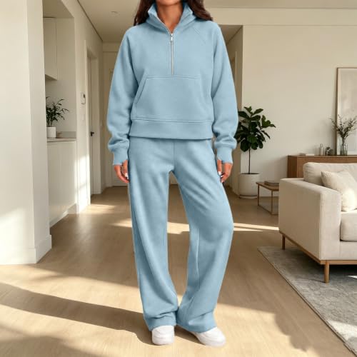 Women Jogging Suits 2 Piece Set Zip Up Fleece Baggy Pullover Tops - image 5