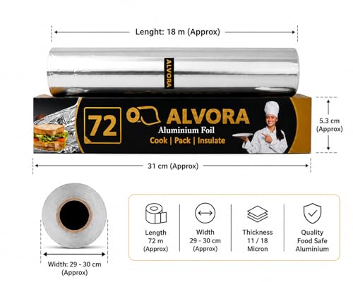 Image of Aluminium Foil Roll Heavy Duty Kitchen Foil Paper for Cooking, Baking, Grilling, Food Wrapping & Storage | Durable 11 /18 Micron Silver Foil Roll (18 Meter)