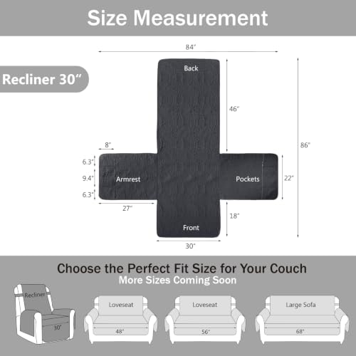 Image of Large Black Recliner Chair Covers, Quilted Decor Water-Repellent Lazy Boy Chair Covers, Pet Friendly Large Recliner Cover for Dogs Cats, Washable Couch Cover (Recliner 30 inch, Black)