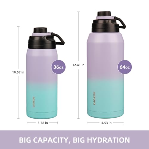 Image of BJPKPK 64 oz Half Gallon Water Bottle, Leakproof Insulated Stainless Jug | Double Wall Vacuum, Keeps Hot /Cold, Dishwasher Safe, Wide Mouth, Spout Lid, Carry Handle, Travel & Hiking, Lavender Green