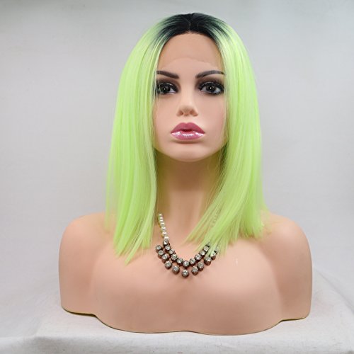 Perruque synthétique lacet front pour soirées et festivals look bob vert jaune