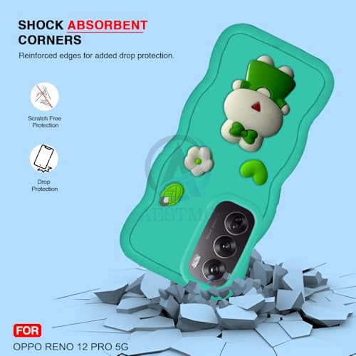 Image of AESTMO Back Case Cover for Oppo Reno 12 Pro 5G | 3D Cute Fun Cartoon Characters | Anti Slip Grip Cute Wave Curly Frame Shape | Full Body Protection Back Cover for Oppo Reno 12 Pro 5G|(Mint Green)