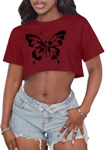 Image of Crop Tops for Women Oversized Short Sleeve T Shirts Crew Neck Cropped Tees