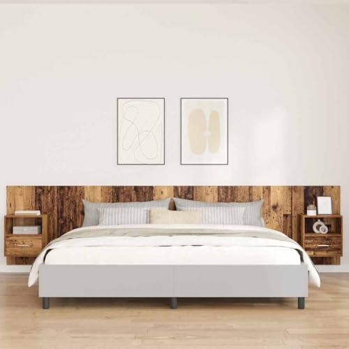 Teenpull Tête de lit avec armoire en bois vieilli, 337 x 80 x 32,5 cm, avec 3 tiroirs, montage mural, espace de rangement pour chambre à coucher, chambre...