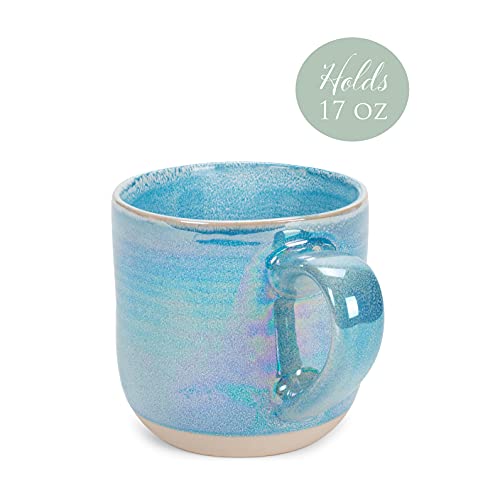 Elanze Designs Glossy Reactive Glaze Large 17 Fluid Ounce Everyday Kitchen Food Grade Ceramic Stoneware Coffee Mug Cup with Comfort Curved Handles, Set of 4, Blue - Image 3