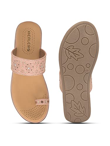 Image of Liberty Healers ELN-12 Casual Toe Ring Slipper for Women - Beige & Peach | Slip-on /Flats Slippers - Durable and Lightweight | Comfortable and Soft Outsole for Everyday Wear - Cushioned Footbed
