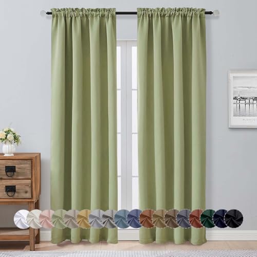 Image of Aiyufeng Sage Green Blackout Curtains for Bedroom 90 Inches Long 2 Panels Set, Solid Privacy Energy Saving Living Room Window Treatment Curtains Blackout Drapes, W40 x L90 Inch, Sage Green