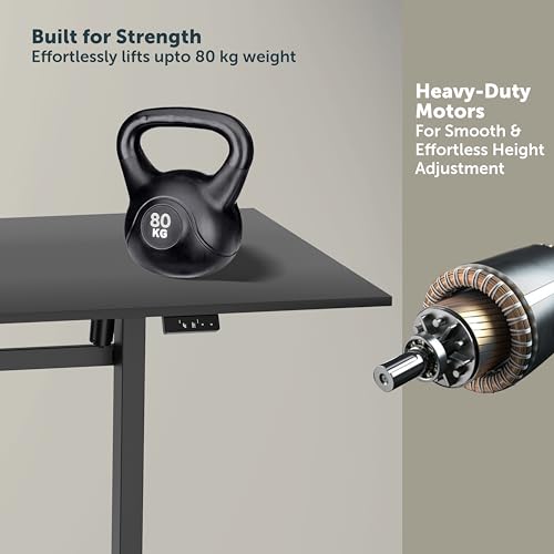 Image of JIN OFFICE Octave Electric Height Adjustable Desk | Standing Desk, 80 Kg Wt. Cap, 2 Year Warranty| Sit Stand Table with Cup Holder, Memory Preset| Stability Crossbar| Black 1200*750mm /25mm Thick Top