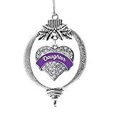 Inspired Silver - Purple Daughter Charm Ornament - Silver Pave Heart Charm Holiday Ornaments with Cubic Zirconia Jewelry