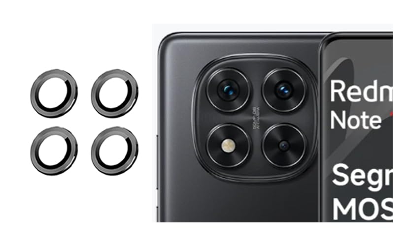 Image of imluckies Camera Ring Lens Protector (Aluminum with Tempered Glass) Compatible for Redmi Note 14 Pro - Black (Pack of 4 rings)