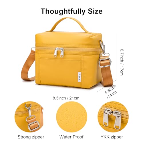 Image of NOL Natural Organic Lifestyle Reusable Insulated Lunch Bags for Adults Lightweight Nylon Waterproof Lunch Box with Removable Adjustable Strap Insulated Lunch Bag for Work (Small Earth-yellow)