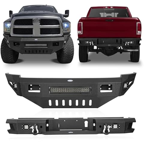 u-Box Ram 2500 Front and Rear Bumper Kit, Full Width Front & Back Step Bumper for 2010-2018 Ram 2500 3500 Pickup Trucks Bumpers Kit w/Skid Plate & LED Lights Cover