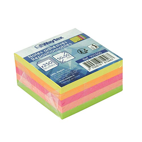 Bloc note repositionnable 5 couleurs néon 250 feuilles 50x50mm