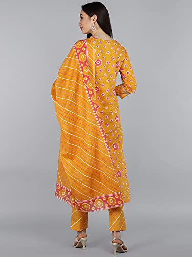 Image of Vaamsi Women's Pure Cotton Bandhani Printed Straight Kurta Set with Dupatta