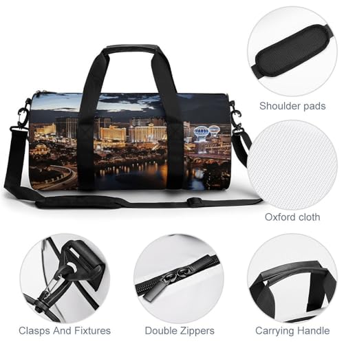 Mens Womens Gym Bag, Las Vegas Night View Print Duffle Bags,travel Gym Duffle Bag,garment Duffle Bag,gym Bag with Shoe Compartment, 17.7in/9in/9in 5