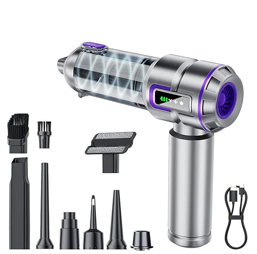 Bwaliffury Aspirador de Mano Potente, 4 En 1 25000 Pa Aspiradora Coche, Pantalla Led, Soplador y Aspirador, Aspirador sin Cable para Coche, para Uso en la Oficina, el hogar, la Cocina, 6000mAh