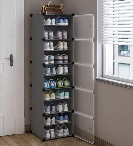 Image of Strassis Design Plastic Shoe Rack for Home | 10 Shelf DIY Shoe Rack with Door Magnets for Home Storage Plastic Box Organizer, Metal Door Frame, Chappal Slipper Sandals Stand (Grey,5 Door)