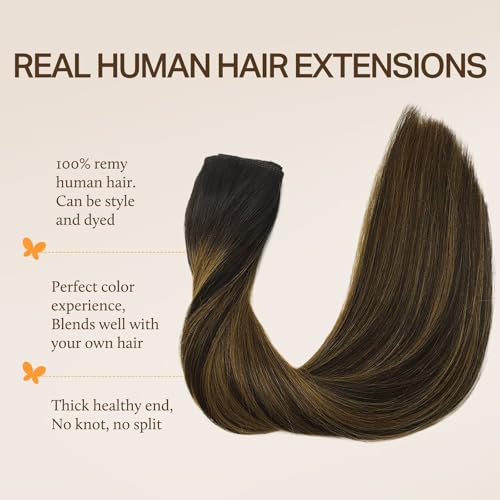 Image of DOORES Wire Hair Extensions, Balayage Dark Brown to Chestnut Brown 18 Inch 95g Fish Line Weft Extensions and 2pcs 30g Clip ins, 100g Invisible Wire Real Human Weft Seamless Hairpiece